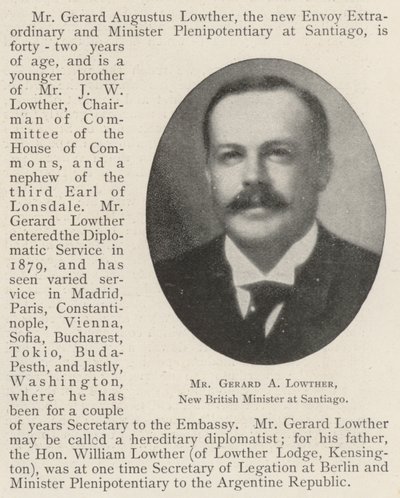 Herr Gerard A Lowther, ny brittisk minister i Santiago av English Photographer