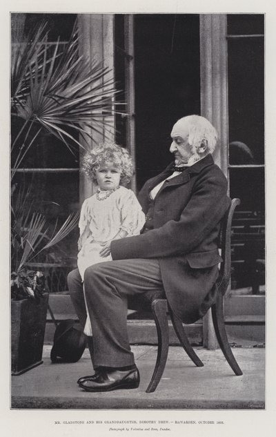 Mr Gladstone och hans barnbarn, Dorothy Drew, Hawarden, oktober 1893 av English Photographer