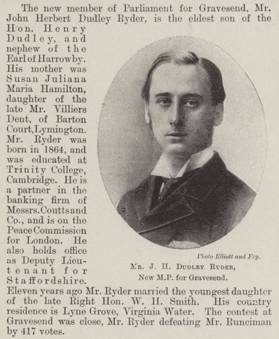 Mr J H Dudley Ryder, ny MP för Gravesend av English Photographer