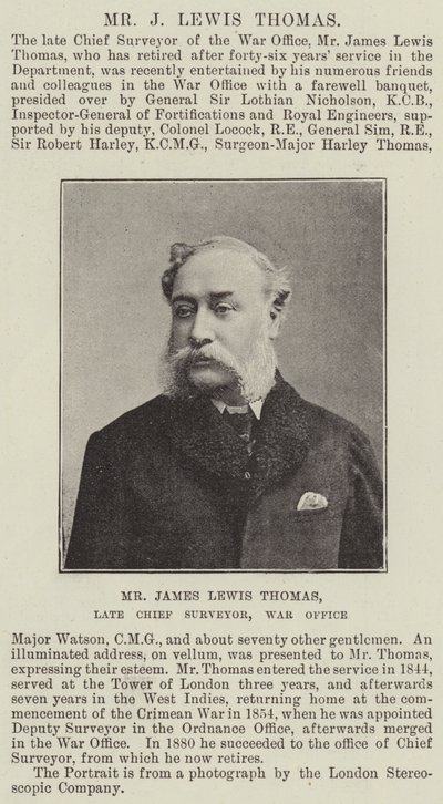 Mr James Lewis Thomas, avliden chefslantmätare, krigskontoret av English Photographer