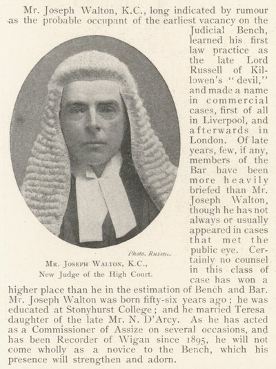 Mr Joseph Walton, KC, ny domare vid High Court av English Photographer
