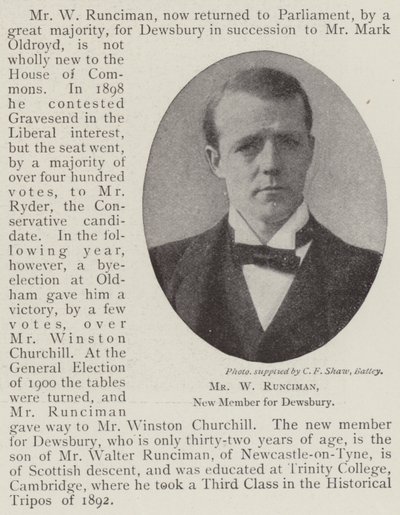 Mr W Runciman, ny medlem för Dewsbury av English Photographer