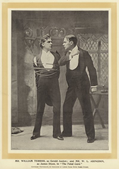 Mr William Terriss, som Gerald Austen; och Mr W L Abingdon, som James Dixon, i The Fatal Card av English Photographer