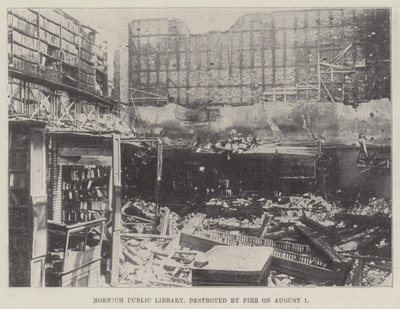 Norwich Public Library, förstördes av brand den 1 augusti av English Photographer