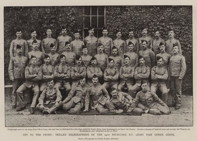 Iväg till fronten, skickliga telegrafister från 24:e Middlesex Rifle Volunteers, Army Post Office Corps av English Photographer