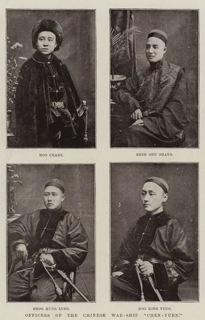 Officerare på det kinesiska krigsfartyget Chen-Yuen av English Photographer
