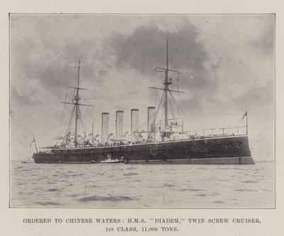 Beställd till Chinese Waters, HMS Diadem, Twin Screw Cruiser, 1:a klass, 11 000 ton av English Photographer