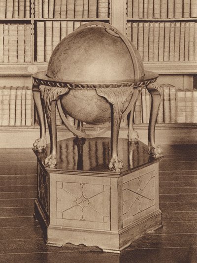 Oxford: Oriel College, en 1700-tals globe i biblioteket (s/v-foto) av English Photographer
