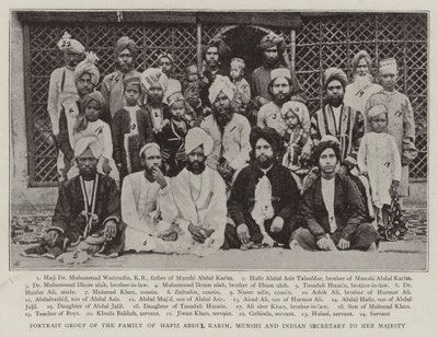 Porträttgrupp av familjen Hafiz Abdul Karim, Munshi och Indiens sekreterare till hennes majestät av English Photographer