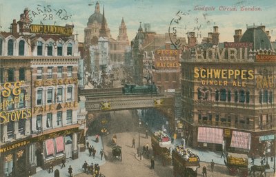 Vykort från Ludgate Circus, London, skickat 1913 (handfärgat foto) av English Photographer