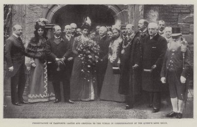 Presentation av Tamworth Castle and Grounds för allmänheten till minne av Queens Long Reign, 27 maj 1899 av English Photographer
