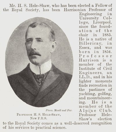 Professor H S Hele-Shaw, New FRS av English Photographer