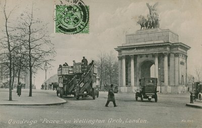 Quadriga Peace på Wellington Arch i London. Vykort skickat 1913. av English Photographer