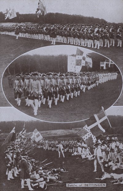 Återuppförande av slaget vid Dettingen, som utkämpades i Bayern 1743 under det österrikiska tronföljdskriget (svart/vitt foto) av English Photographer