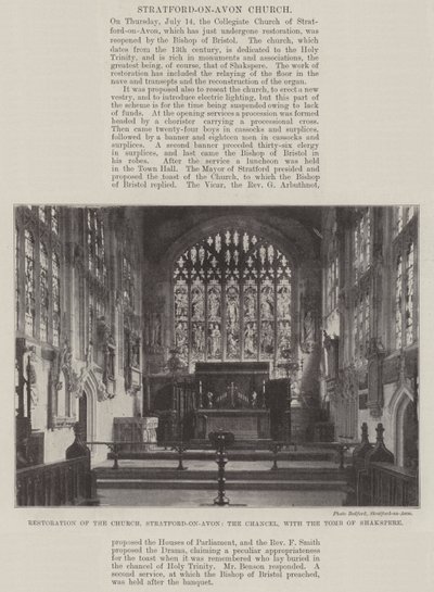 Restaurering av kyrkan, Stratford-on-Avon, kanseln, med Shakespeares grav av English Photographer