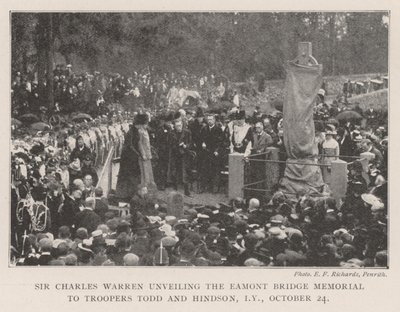 Sir Charles Warren avtäcker Eamont Bridge Memorial till Troopers Tood och Hindson, Imperial Yeomanry, 24 oktober av English Photographer