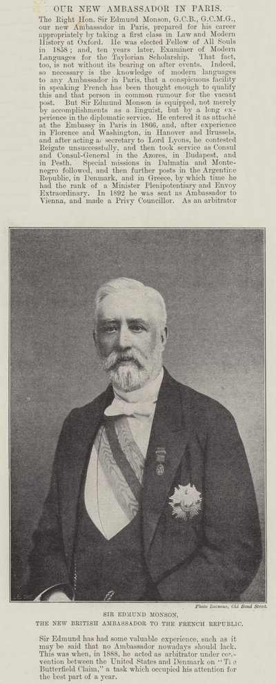 Sir Edmund Monson, den nya brittiska ambassadören i den franska republiken av English Photographer