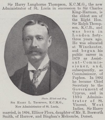 Sir Harry L Thompson, KCMG, ny administratör av St Lucia av English Photographer