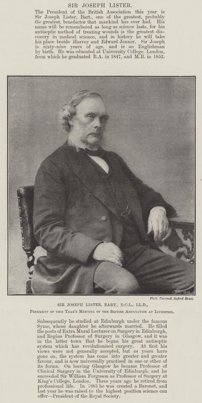 Sir Joseph Lister, Baronet, DCL, LLD, ordförande för årets möte i British Association i Liverpool av English Photographer