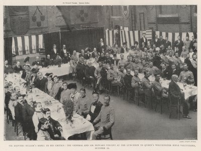 Sir Redvers Bullers svar till sina kritiker, generalen och Sir Howard Vincent vid lunchen till Queens Winchester Rifle Volunteers, 10 oktober av English Photographer