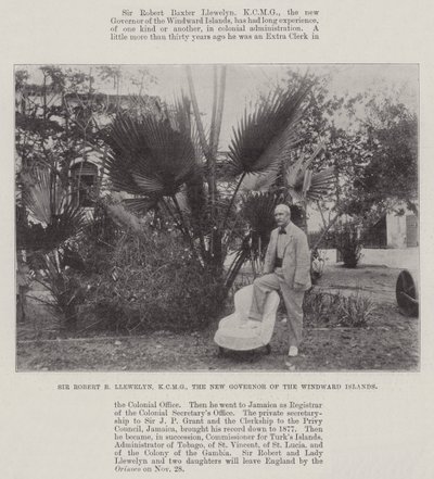 Sir Robert B Llewelyn, KCMG, den nya guvernören på Windwardöarna av English Photographer