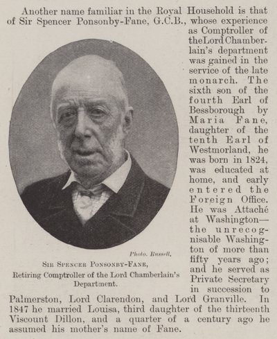 Sir Spencer Ponsonby-Fane, avgående kontrollör vid Lord Chamberlains Department av English Photographer