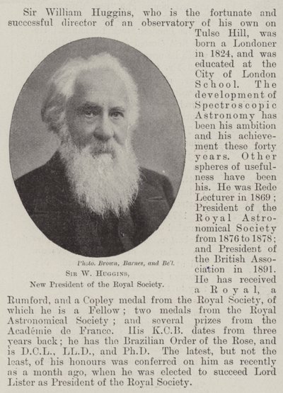 Sir W Huggins, ny president för Royal Society av English Photographer