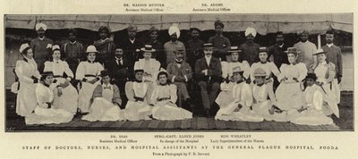 Personal av läkare, sjuksköterskor och sjukhusassistenter vid General Plague Hospital, Poona av English Photographer
