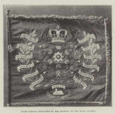 State Color presenterad av Hennes Majestät till Scots Guards av English Photographer