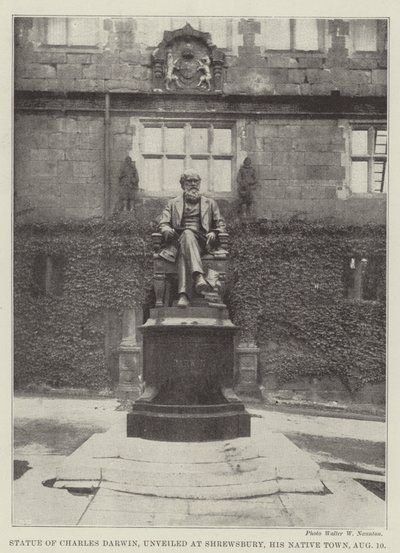 Staty av Charles Darwin, avtäckt i Shrewsbury, hans hemstad, 10 augusti av English Photographer