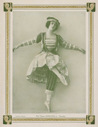 Tamara Karsavina, rysk prima ballerina, i en Ballets Russes-produktion av Igor Stravinskys balett Petrushka (s/v foto) av English Photographer