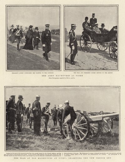 Arméns manövrar vid Vitry, tsaren vid manövrarna vid Vitry, undersöker den nya franska pistolen av English Photographer