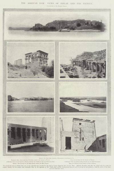 Assouan-dammen, utsikt över Philae och närområdet av English Photographer