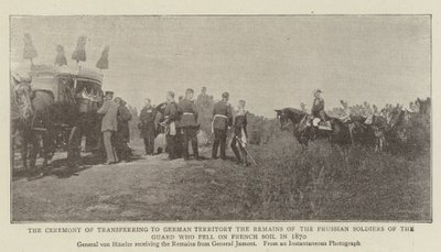 Ceremonin för överföring till tyskt territorium av kvarlevorna av de preussiska soldaterna från gardet som stupade på fransk mark 1870 av English Photographer