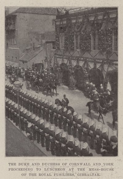 Hertigen och hertiginnan av Cornwall och York fortsätter till lunch i Mess-House of the Royal Fusiliers, Gibraltar av English Photographer