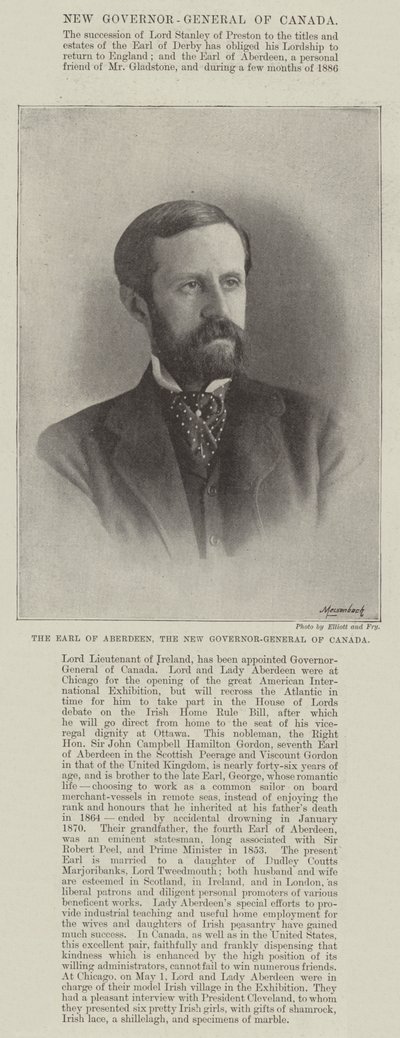 Jarlen av Aberdeen, Kanadas nya generalguvernör av English Photographer