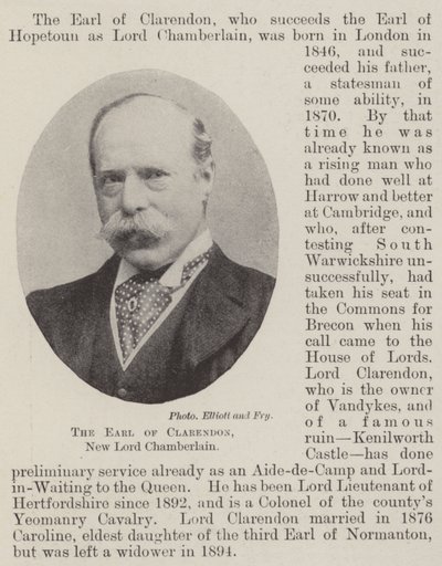The Earl of Clarendon, New Lord Chamberlain av English Photographer
