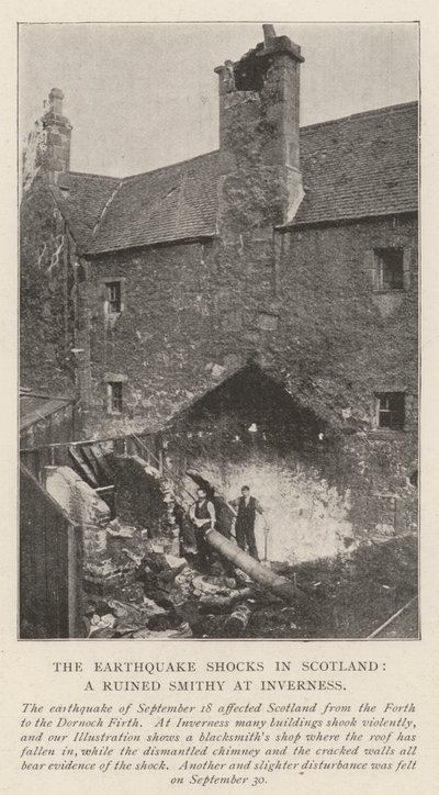 Jordbävningschocken i Skottland, en förstörd smedja i Inverness av English Photographer