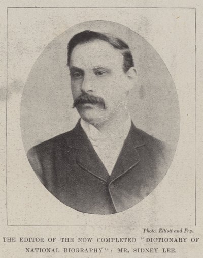 Redaktören för den nu färdiga Dictionary of National Biography, Mr Sidney Lee av English Photographer
