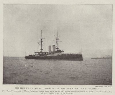 Det första förstklassiga slagskeppet under kung Edwards regeringstid, HMS Russell av English Photographer