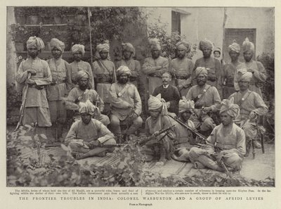 Gränsproblemen i Indien, överste Warburton och en grupp Afridi-avgifter av English Photographer