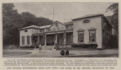 The Grange, Rondebosch, nära Kapstaden, herr Rhodes hem, förstört av brand av English Photographer