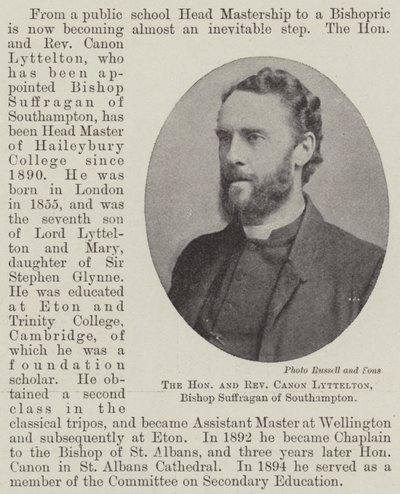 Den ärade och vördade kanon Lyttelton, biskop Suffragan av Southampton av English Photographer