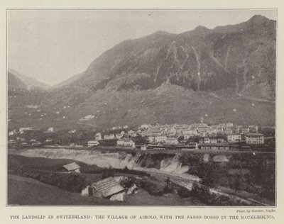 Jordfallet i Schweiz, byn Airolo, med Sasso Rosso i bakgrunden av English Photographer