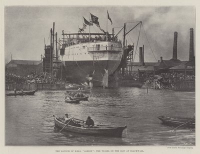 Lanseringen av HMS Albion, fartyget på slänten vid Blackwall av English Photographer