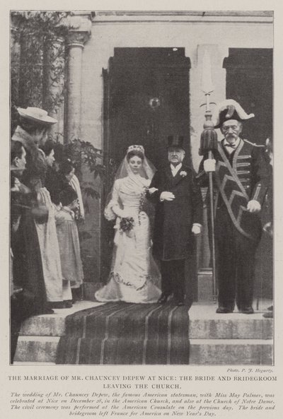 Mr Chauncey Depews äktenskap i Nice, bruden och brudgummen lämnar kyrkan av English Photographer