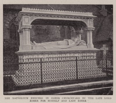 Mausoleet som uppfördes i Esher Churchyard av den framlidne Lord Esher för honom själv och Lady Esher av English Photographer