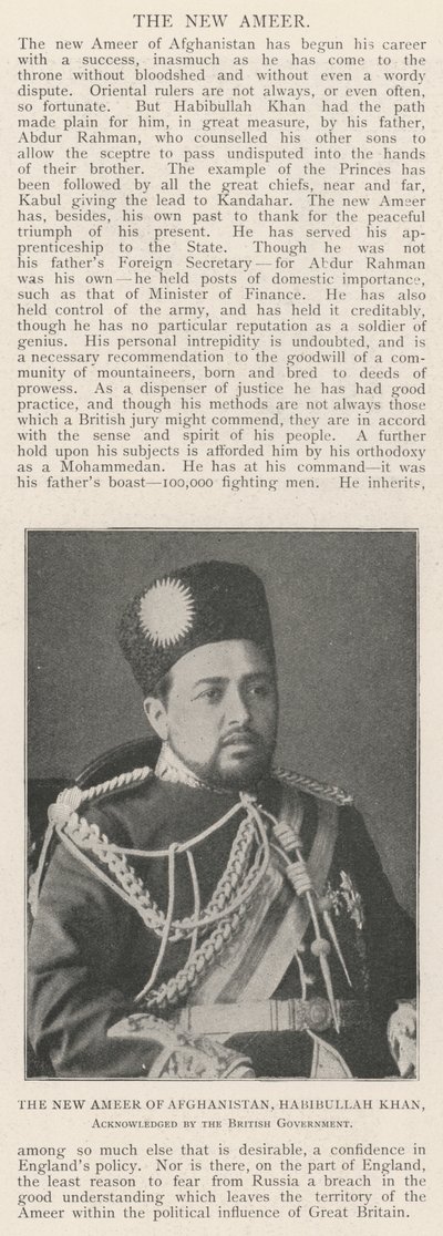 The New Ameer of Afghanistan, Habibullah Khan, erkänd av den brittiska regeringen av English Photographer
