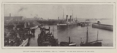The New Sandon Basin i Liverpool, SS Oceanic i huvudingången till Dock av English Photographer