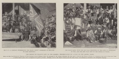 Prinsen av Wales gåva till maorierna, presentation av en flagga till Arawa-stammen av English Photographer